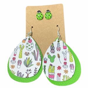 Lady‎ Bug Studs Succulent Plant Earrings Set Green